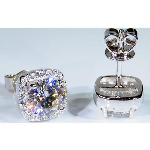 10K Au417 White Gold Women Stud Earrings Moissanite Diamonds Round Cushion Elegant Wedding Party Engagement Anniversary Trendy