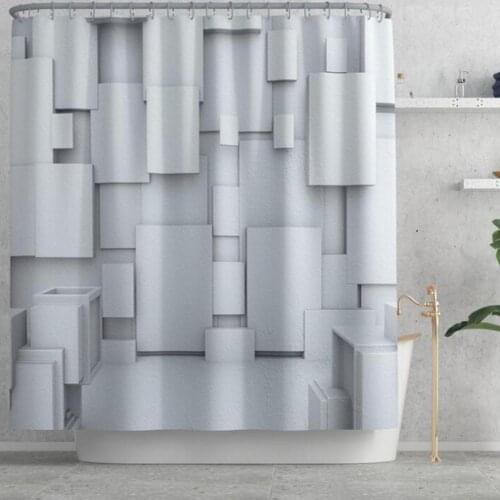 180*180cm Bathroom Shower Curtain Polyester Abstract Square Line Print Shower Curtain