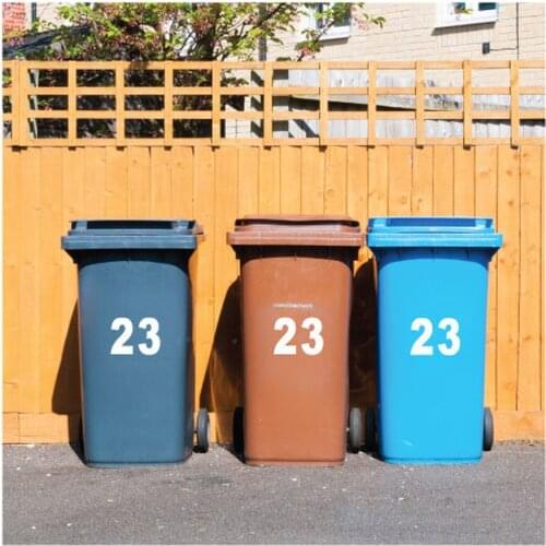3 x 17.5cm White Vinyl Wheelie Bin House Number Stickers Wheely Dustbin High Quality Sticker