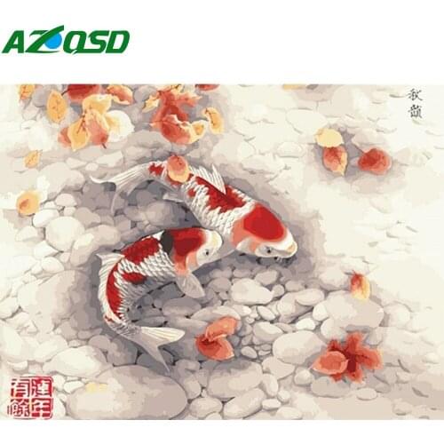 AZQSD 5D Diamond Painting Fish Full Square Picture of Rhinestones Needlework Diamond Embroidery Animals Wall Decor DIY