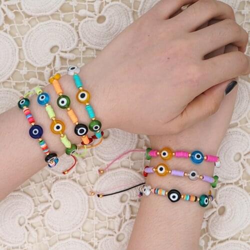 Bohemian Glass Evil Eye Bead Chain charm Bracelet for Women Girl Multicolor Adjustable Rope Chain Bracelet Summer Beach Jewelry