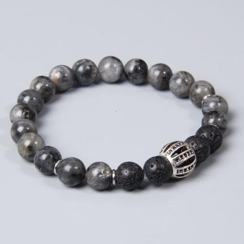Natural gray Labradorite stone beads bracelet cz beads real black lava stone bracelet for men women friendship reiki courage diy