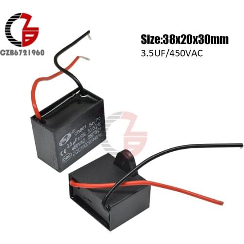 CBB61 Starting Capacitance AC Fan Capacitor 2 Wires 3.5UF 450V AC Terminal Ceiling Fan Motor Running Rectangle Capacitor