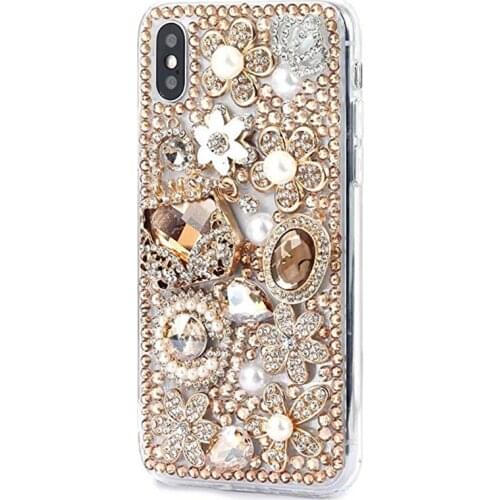 Bling Diamond Flower Gem Handbag Case Cover For Samsung Galaxy Note 20 10 9 8 S10/9/8 Plus S21 S20 Ultra S10E Gold Crystal Cover