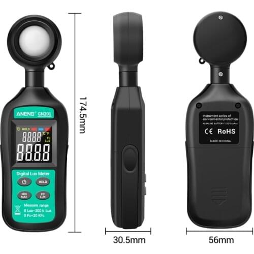 Digital Handheld Illuminometer Luxmeter Light Meter 200K Lux Meter Photometer 203C