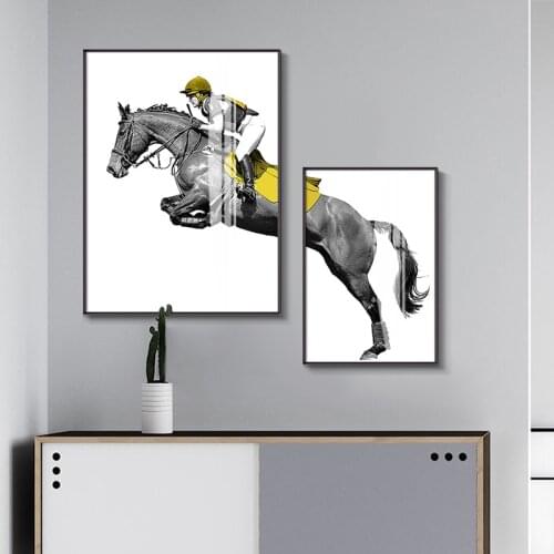 Equestrian Decorative Painting Black White Art Picture Combination Modern Simple Bedroom Corridor Mural Background Wall Layout