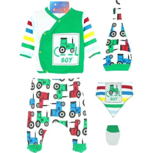 Newborn Baby Boy 5 Parts Tractor Hospital Output The Zibin Set 100% Cotton Baby Layette Hospital Outfit Baby Set 0-3 9,9-12months