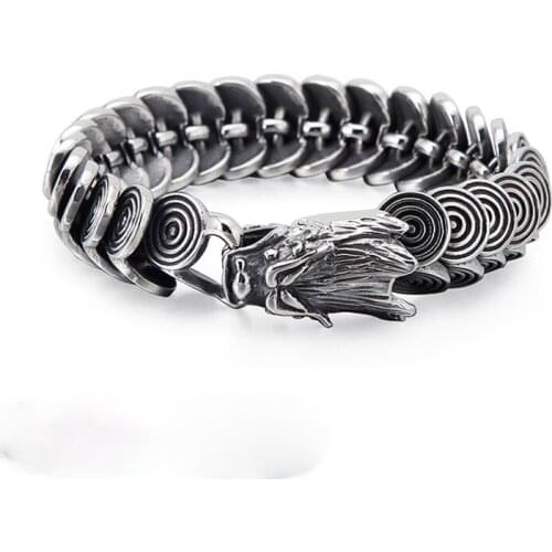 Jewels Store Punk Dragon Bracelet Men 22cm 22.5cm Stainless Steel Box Chain Charm Bangle Homme Rock Jewellry Accessories Man