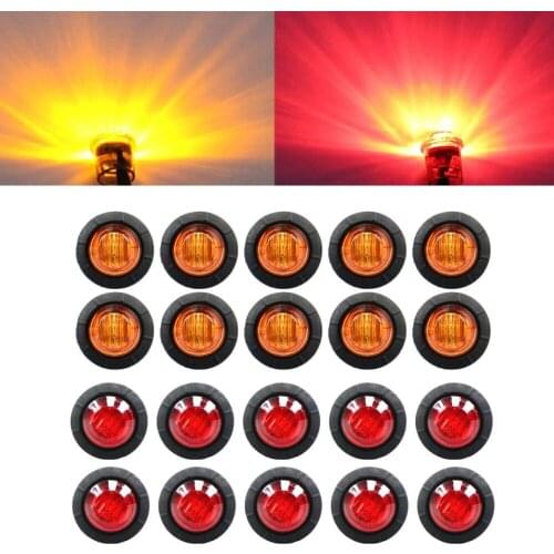 Fuleem 10PCS Amber 10PCS Red 12V 3/4 Inch Mount PC Lens 3SMD LED Bullet Marker Lights Side Led Marker for Truck Boat SUV ATV