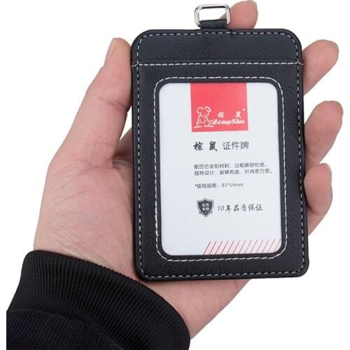 PU leather business employee ID card holder exhibitors name card cover soft work certificate identity badge 3 colors