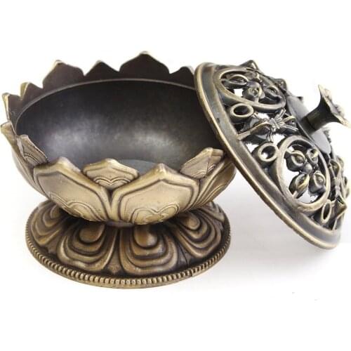 Chinese Buddha Alloy Incense Burner Lotus Flower Incense Holder Handmade Censer for Buddhist Home Office Decoration Drop Ship