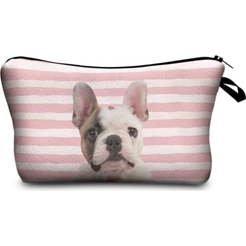Bulldog Cosmetic Bag Print Women Brand makeup bags Cute bag headset candy Cosmetic printing Collection Casual men zipper letter