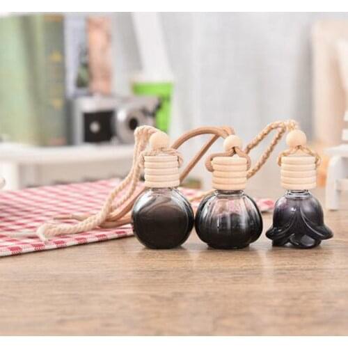 Small Refillable Car Perfume Bottle Black Round Hanging Car Air Freshener Perfume Diffuser Fragrance Bottle 10ml