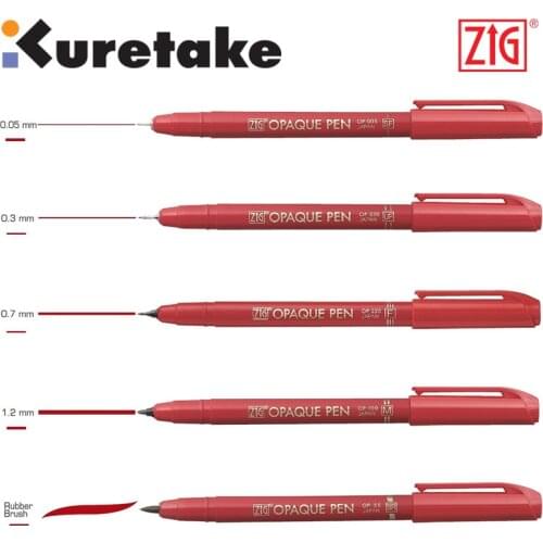 ZIG Markers Kuretake Brush Pen Film Opaque Pen Red & Black Graphic Japan Waterproof