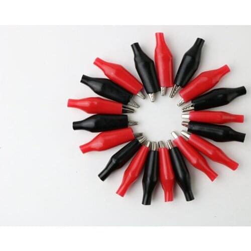 20pcs/lot 28MM Metal Alligator Clip G98 Crocodile Electrical Clamp for Testing Probe Meter Black and Red with Plastic Boot