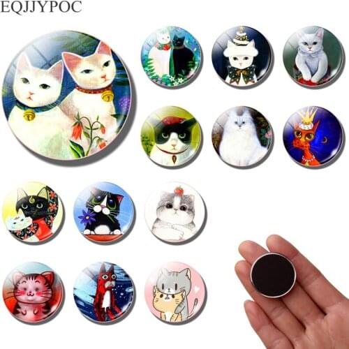 Kawaii Cat fridge magnet decor Cute Animal Cartoon refrigerator magnets glass message board fridge sticker Creative Home Decor