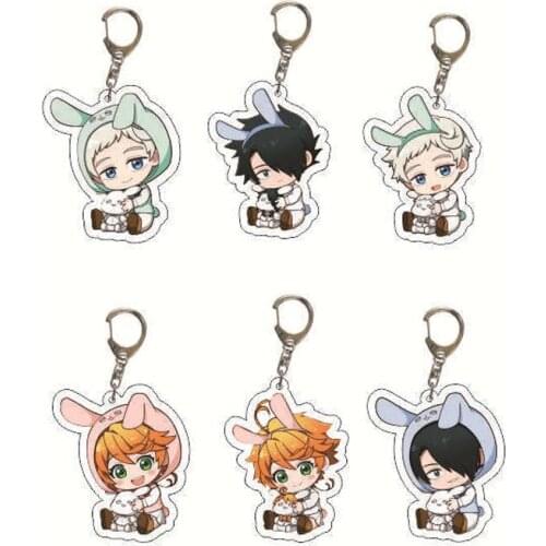 Cartoon Anime The Promised Neverland Acrylic Keychain Yakusoku Emma Norman Ray Anime Figures Collection Key Chain Ring Holder