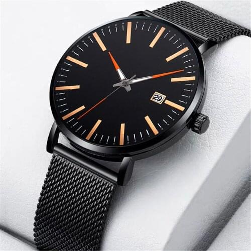 2021 Minimalist Mens calendar Ultra Thin Watches Simple Men Fashion Stainless Steel Mesh Belt Quartz Watch relogio masculino