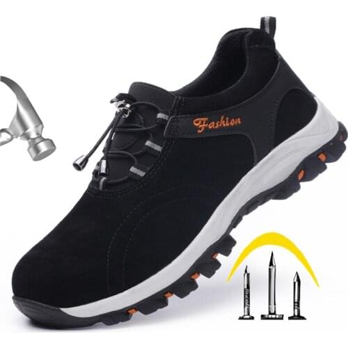 Mens Safety Shoes Cowhide Steel-soled Work Boots Steel Toe Cap Anti-smashing Protective Boots Fashion Casual Shoes Men Footwear