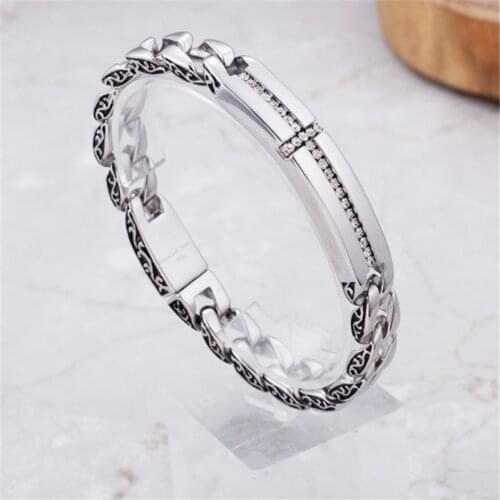 Mens Charm Rock High Quality Metal Link Chain Bracelet Fashion Zircon Cross Punk Jewelry