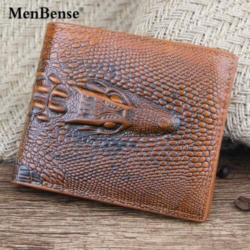 Menbense Mens Wallet Crocodile Pattern Wallet Multi-card Leather PU Clutch Bag Retro Slim Wallet Coin Purse