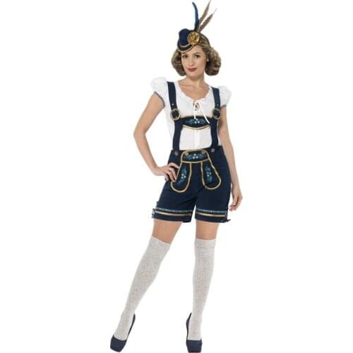 Germany Oktoberfest Festival Lederhosen Girl Bar Dirndl Dress Bavarian Wench Beer Maid Cosplay Couple Costume