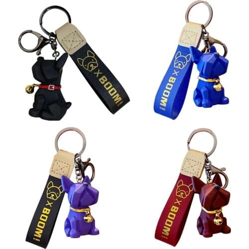 Punk French Bulldog Keychain PU Leather Dog Keychains For Women Bag Pendant Jewelry Trinket Mens Car Key Ring Key Chain