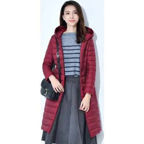 2018 Autumn Winter Women Long Down Jacket White Duck Downs Coat Parkas Ladies Hooded Outerwear Ultra Light Coats Clothing AB883