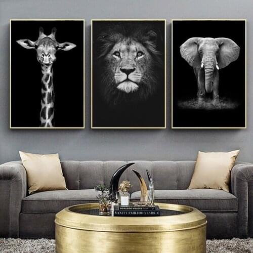 Elephant Zebra Lion Giraffe Rhino Black White Animal Canvas Painting Art Print Poster Picture Wall Nordic Decoration
