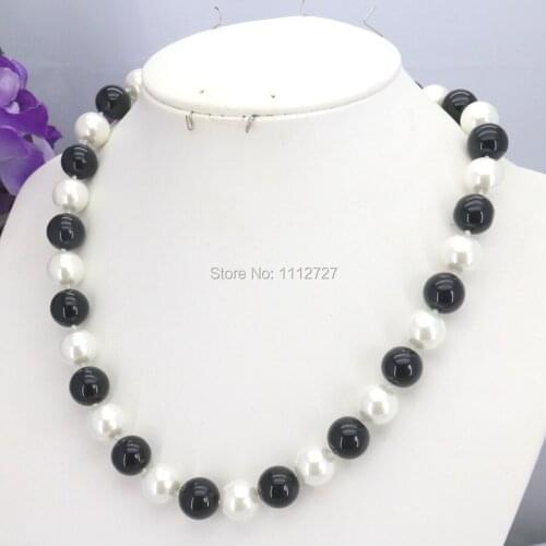 Christmas Gifts Girls 10mm White&Black Glass Pearl Beads Necklace Jewelry Making Design For Women Hand Made Ornaments Wholesale