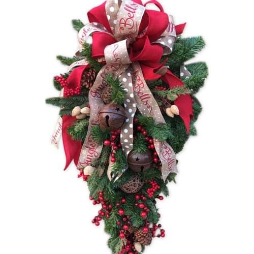 Christmas Wreath Fruit Bell Ribbon Teardrop Door Wreath Wall Decoration For Home Ornaments Xmas Garden Decoration New Year