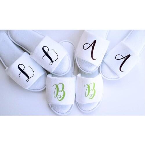 High quality initial Slippers bride groom Slippers custom wedding slippers bridal shower slippers bridesmaid Gift Spa Slippers