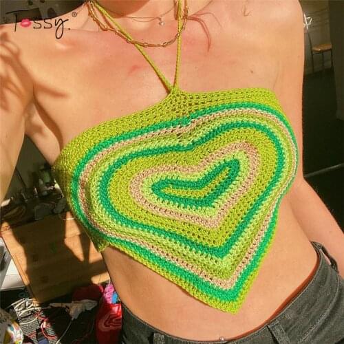 Tossy Summer Mini Knit Halter Top Sexy Crop Top For Women Backless Camisole Sweater Vest Party Off Shoulder Tank Tops Clubwear