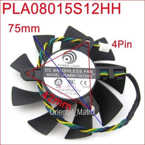Free Shipping PLA08015S12HH 12V 0.35A 75mm 42x42x42mm VGA Fan For MSI R4770 R6850 Graphics Card Cooling Fan 4Pin 4Wire