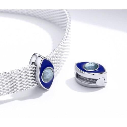 High Quality New Designe Blue CZ Eye Shape 925 Sterling Silver Bangle Bead Diy Jewelry Be Suitable For Men And Women