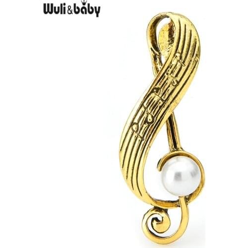 Wuli&baby Vintage Music Note Brooches Women Classic Pearl Weddings Casual Brooch Pins Gifts
