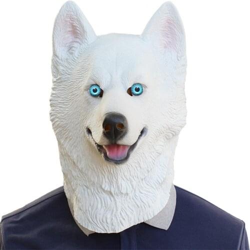 X-Merry Toy Siberian Husky Dog Mask Latex Novelty Halloween Animal Cosplay Costume Headgear