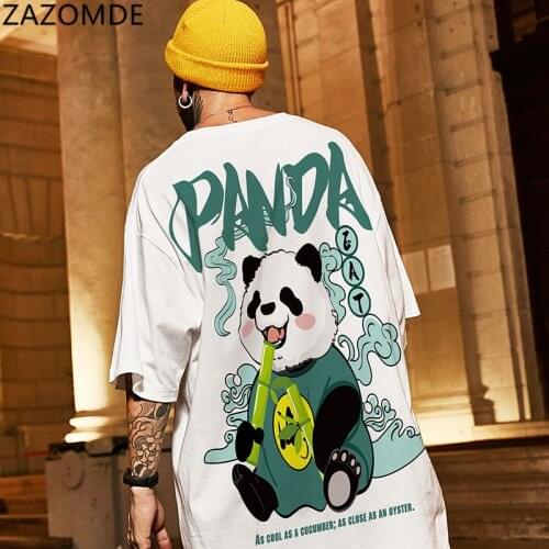 ZAZOMDE Mens Plus Size Graphic Summer Chinese Style Cartoon Panda Pure Cotton T-shirt Comfortable Round Neck Short Sleeve
