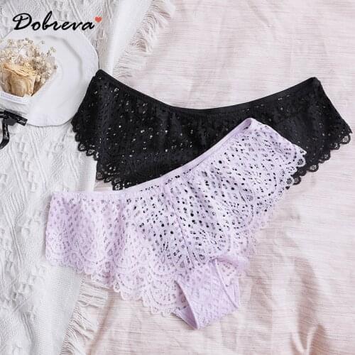 DOBREVA Women Hipster Panties Sexy Lace Low Rise Briefs