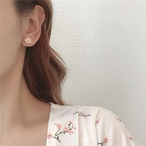 S925 needle simple cat earstud flower style asymmetrical earrings cute small clip no piercings for women