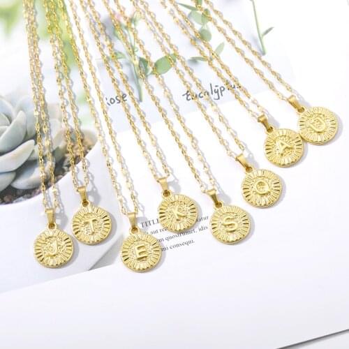 Gold Necklace for Her Fashion Letters Pendant Necklace For Woman Cute Gold Color Sequins Alloy Round Necklace Wedding Jewelry
