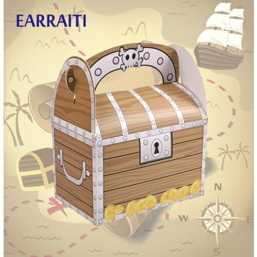 12PCS Small Holloween Box Handle Wooden Muffin Cake Packaging Box Pirate Gift Candy Box Boy Skeleton Baking Kid Birthday Party