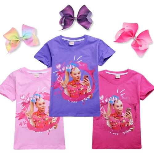 2020 New Summer Baby girls 4-12years Cartoon Short Sleeve Girl 100% cotton T-shirt Tshirt for jojo siwa kids clothes Top tee bow