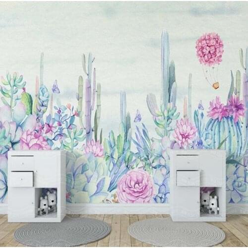 3D Cactus Flower Wallpaper Wall Art Mural Papier Peint Mural 3d for Bedroom Hand Painting Floral Plant Wall Papers Home Decor