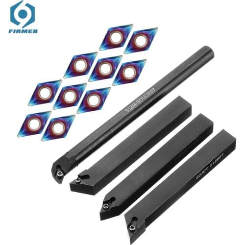 4pcs Alloy Steel 12mm Lathe Turning Tool Holder With 10pcs Blue Nano DCMT070204 Carbide Inserts and 4pcs Wrench