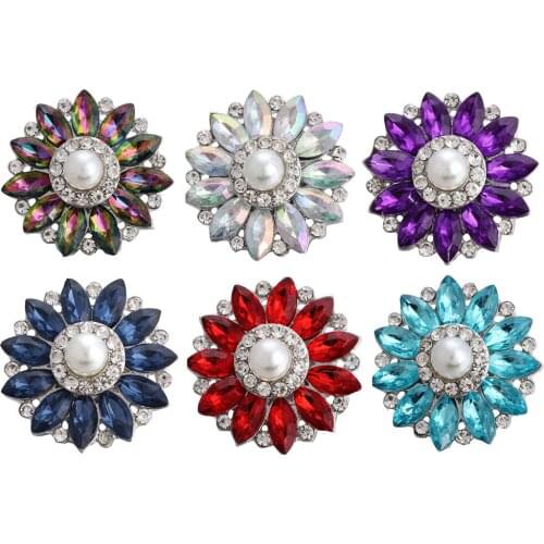 5pcs/lot New Snap Jewelry Rhinestone Pearl Flower Snap Buttons Fit 20mm 18mm Snap Bracelet Bangle Necklace For Women