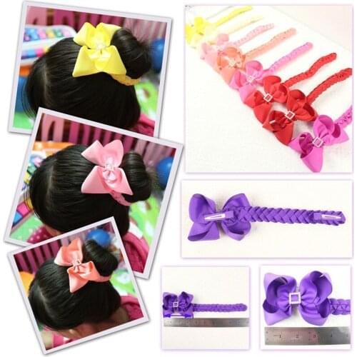50pcs boutique 4 inch hair Bun wraps Head Wrap hair clips bows with square crystal Hairband Headbands for girl headwear PD020