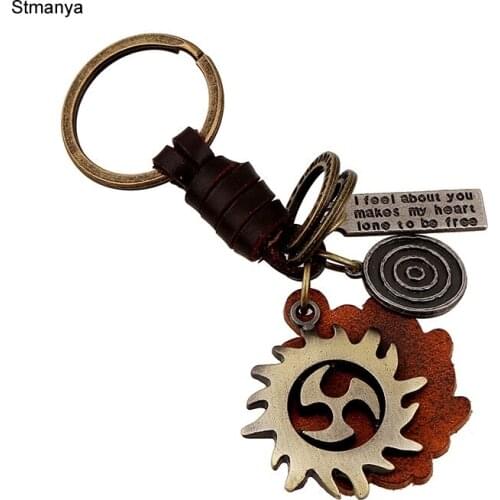 Retro Personality alloy model Genuine Leather Men Women keychain jewelry car key chain ring holder bag pendant Key Ring 17373