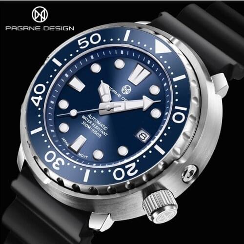 PAGRNE DESIGN New Luxury Men Mechanical Watches Sapphire Glass Automatic Watch Top Brand Waterproof 300M Diving Watch for Men