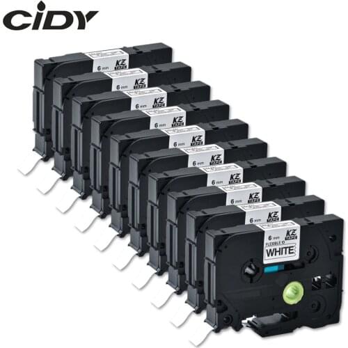 Cidy 10 Roll Black on white TZ FX211 TZ-FX211 Compatible Flexible Tze Label Tapes Tze-FX211 TZe FX211 for Brother Label Printer